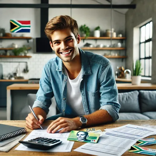 Smiling young South African professional focusing on their financial calculations