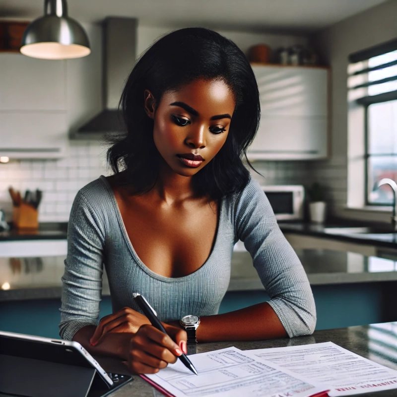 Young female doing calculations